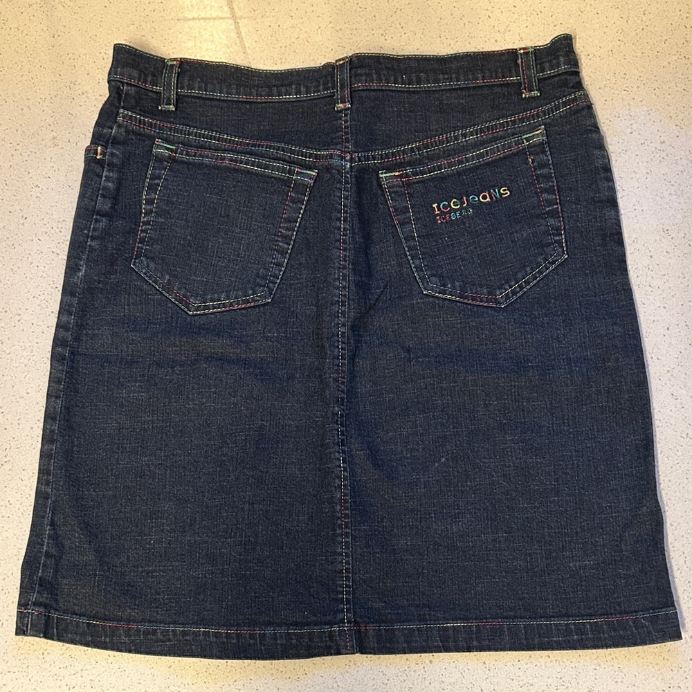 Iceberg Dark Blue Denim Mini Skirt with Multicolor Topstitching